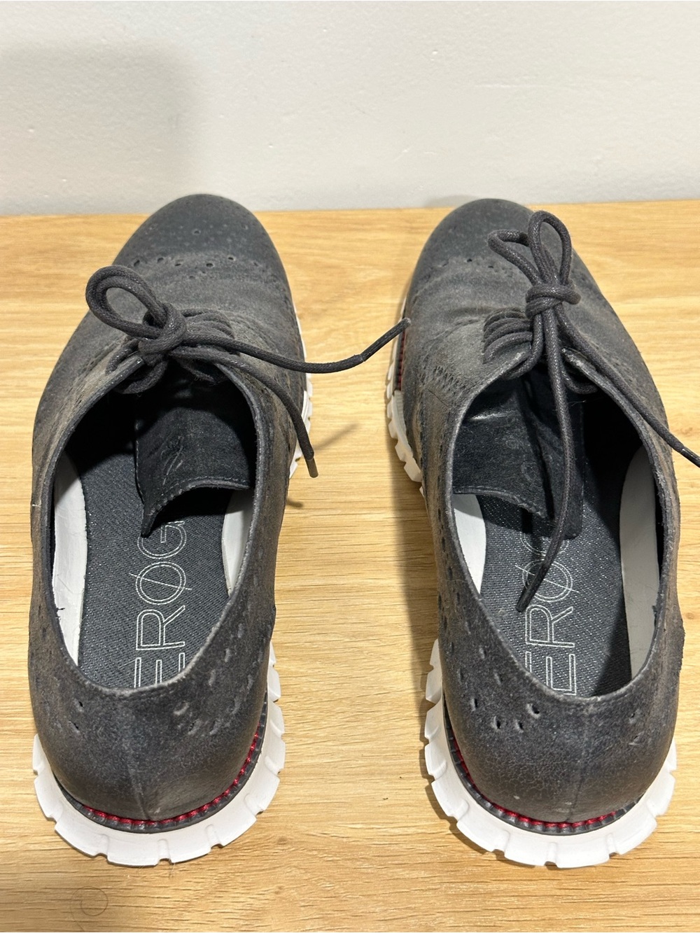 Cole Haan Black Suede Wingtip Oxfords with White Sole - Picture 2 of 4